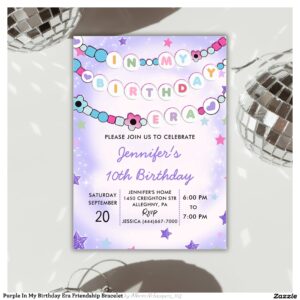Purple In My Birthday Era Friendship Bracelet Invitation