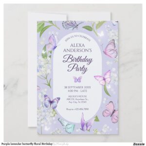 Purple lavender butterfly floral Birthday Invitation