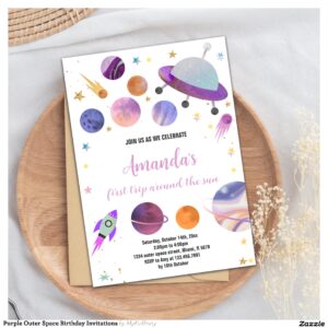 Purple Outer Space Birthday Invitations