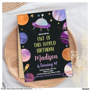Purple Outer Space Birthday Invitations