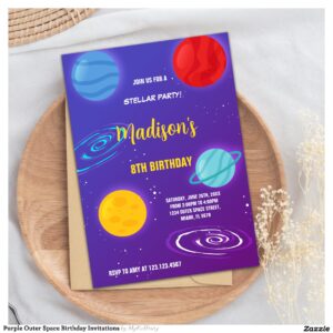 Purple Outer Space Birthday Invitations