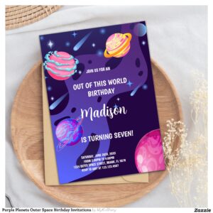 Purple Planets Outer Space Birthday Invitations
