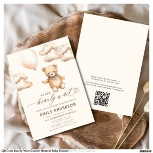 QR Code Bearly Wait Gender Neutral Baby Shower Invitation