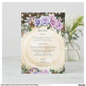 Quincea?era Enchanted Forest Purple Floral Menu
