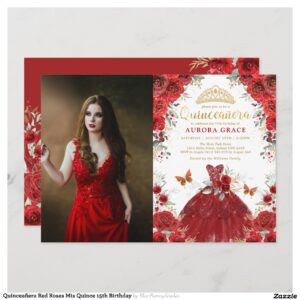 Quincea?era Red Roses Mis Quince 15th Birthday Invitation