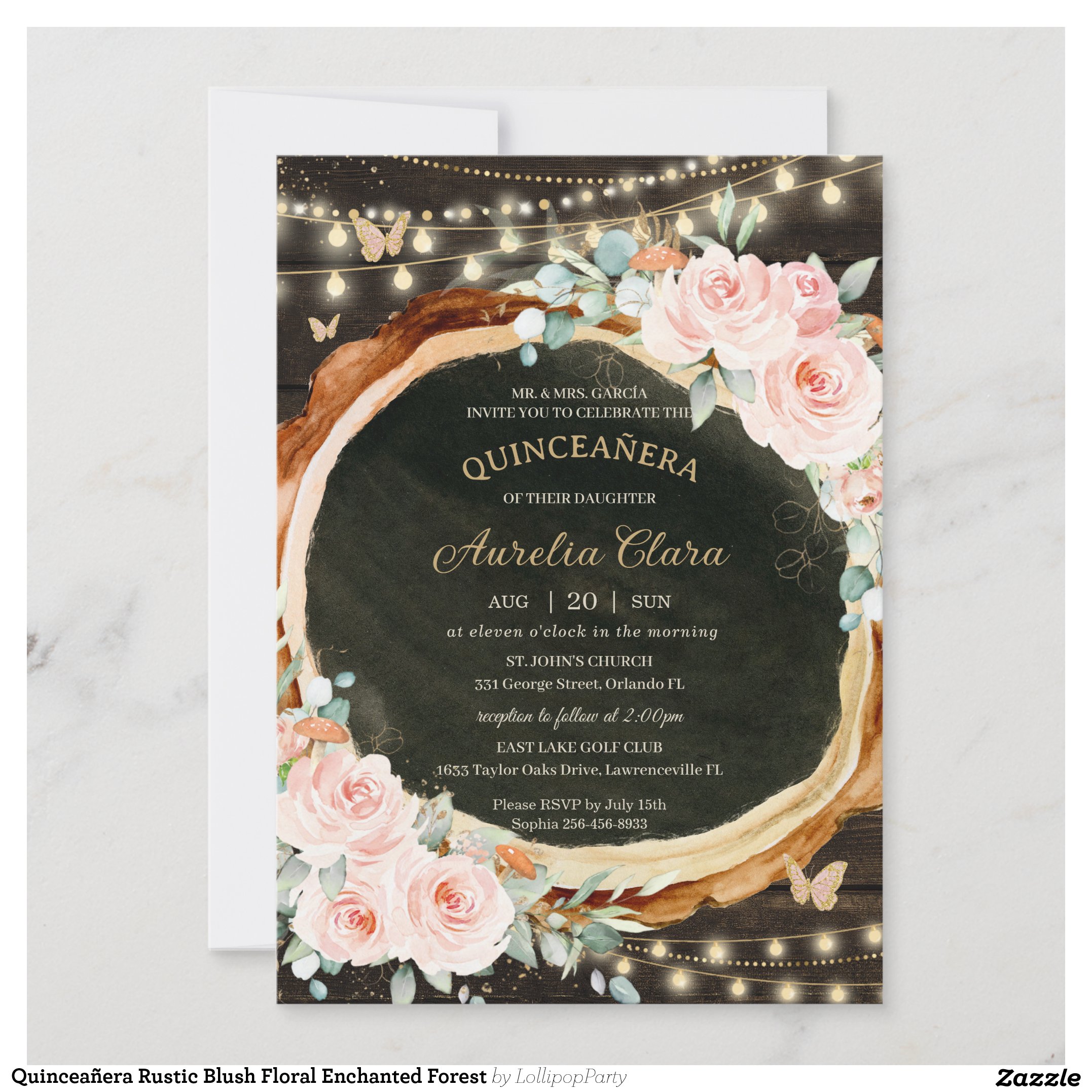 Quincea?era Rustic Blush Floral Enchanted Forest Invitation