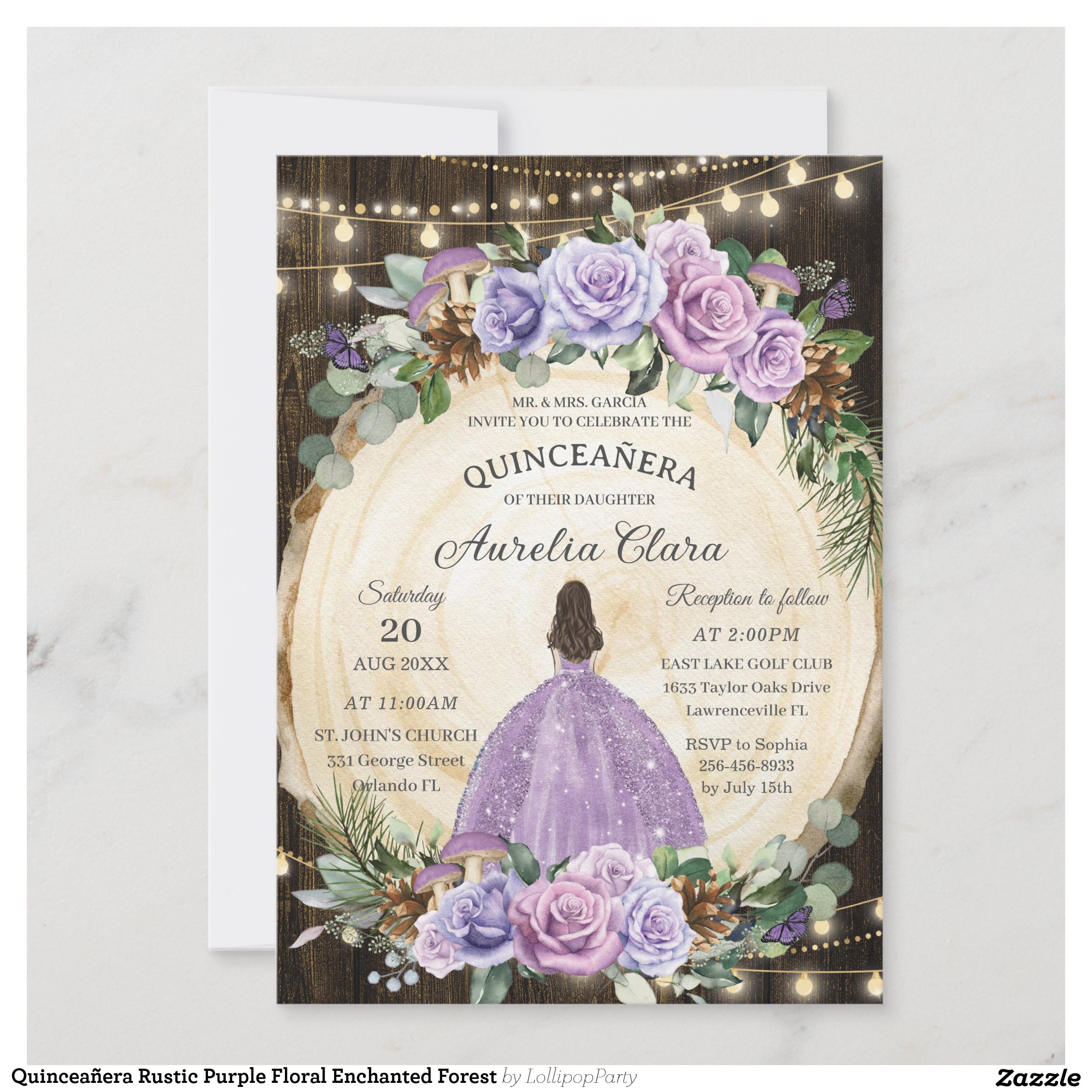 Quincea?era Rustic Purple Floral Enchanted Forest Invitation