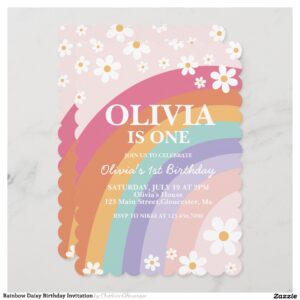 Rainbow Daisy Birthday Invitation