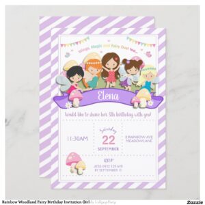 Rainbow Woodland Fairy Birthday Invitation Girl