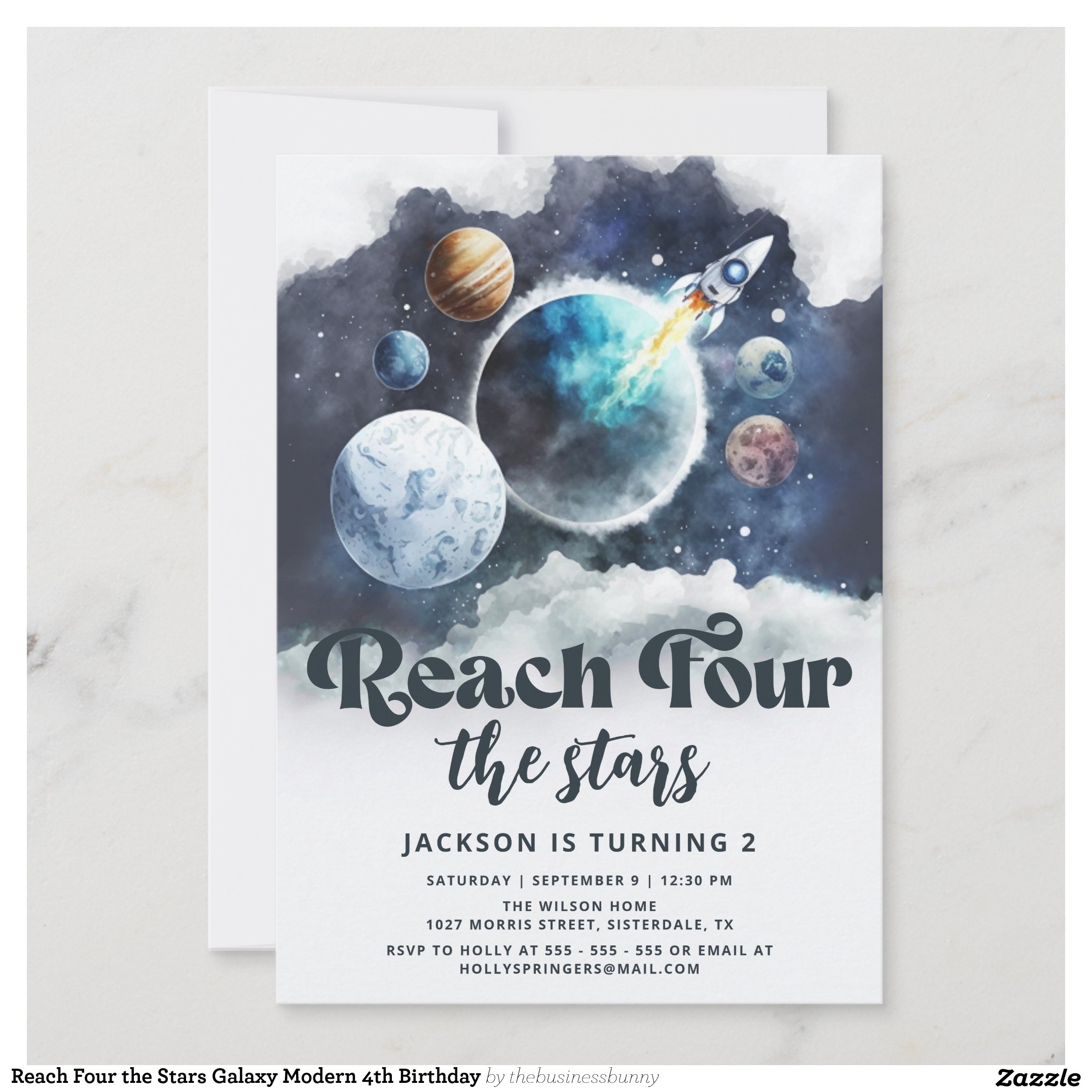 Reach Four the Stars Galaxy Modern 4th Birthday Invitation