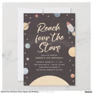 Reach Four the Stars Outer Space 4th Birthday Invitation