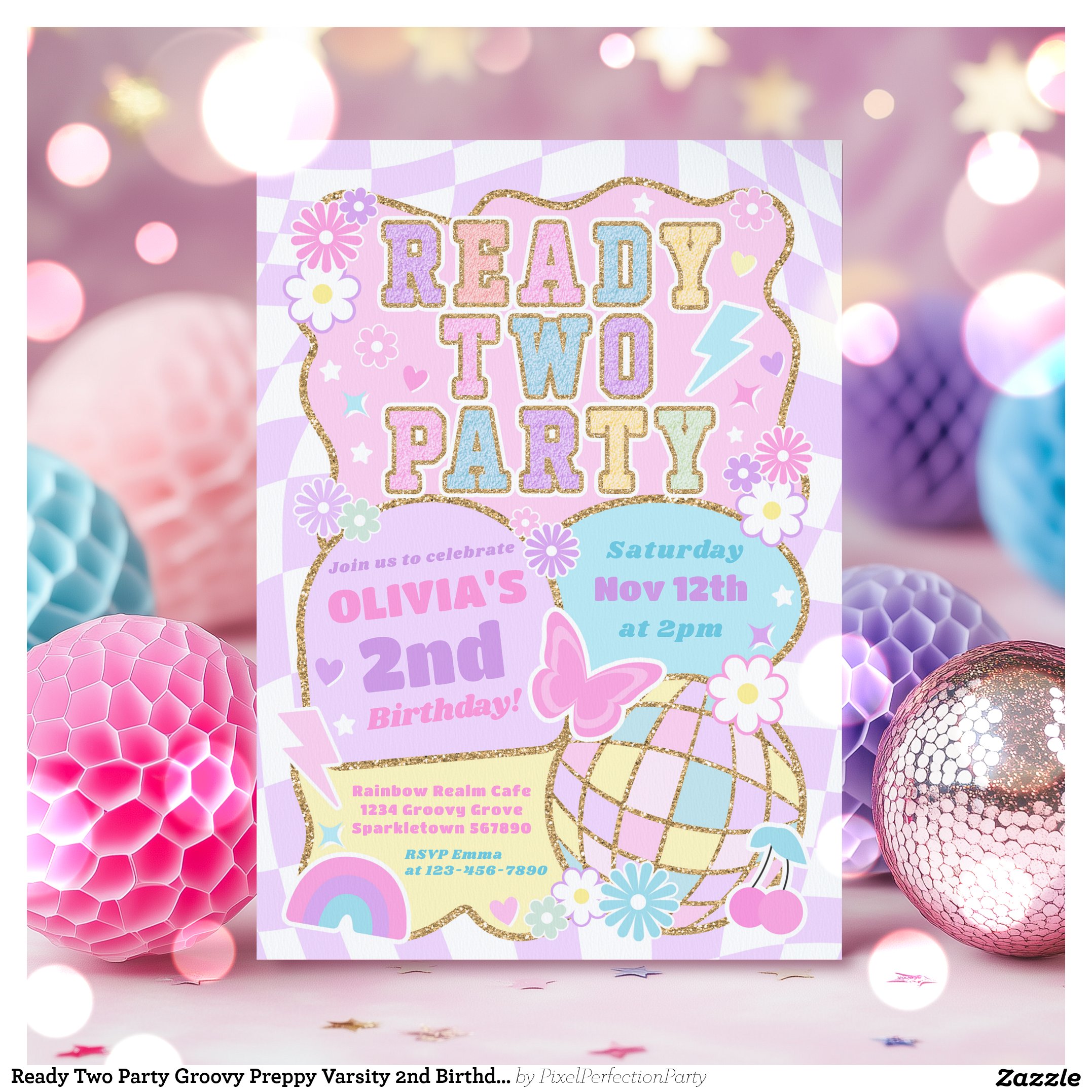 Ready Two Party Groovy Preppy Varsity 2nd Birthday Invitation