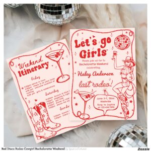 Red Disco Rodeo Cowgirl Bachelorette Weekend Invitation