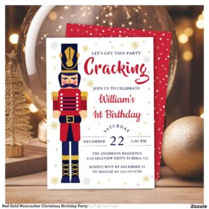 Red Gold Nutcracker Christmas Birthday Party Invitation