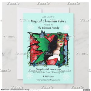Red Green Christmas Solstice Fairy Invitation