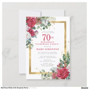 Red Rose Holly 70th Surprise Party Invitation
