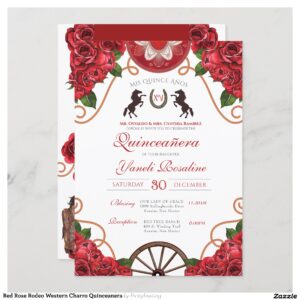 Red Rose Rodeo Western Charro Quinceanera Invitation