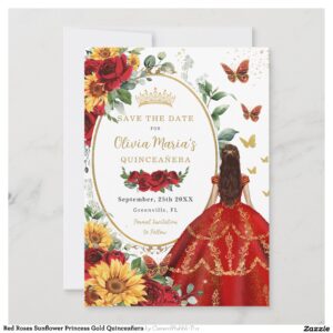 Red Roses Sunflower Princess Gold Quincea?era Save The Date