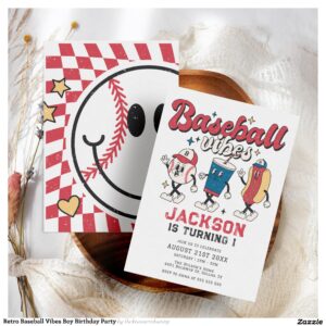 Retro Baseball Vibes Boy Birthday Party Invitation