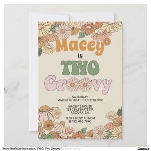 Retro Birthday invitation, TWO, Two Groovy Invitation