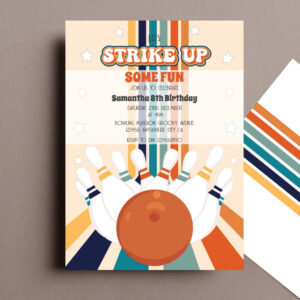 Retro Bowling kids Birthday Party Invitation