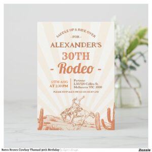 Retro Brown Cowboy Themed 30th Birthday Invitation