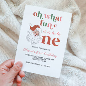 Retro Christmas Santa First Birthday Invitation