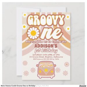 Retro Daisies Combi Groovy One 1st Birthday Invitation