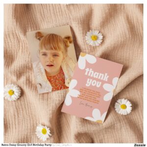 Retro Daisy Groovy Girl Birthday Party Thank You Card