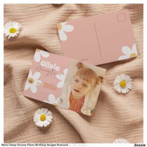 Retro Daisy Groovy Photo Birthday Budget Postcard