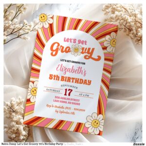Retro Daisy Let's Get Groovy 70's Birthday Party Invitation