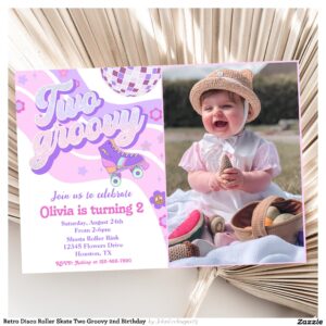 Retro Disco Roller Skate Two Groovy 2nd Birthday Invitation