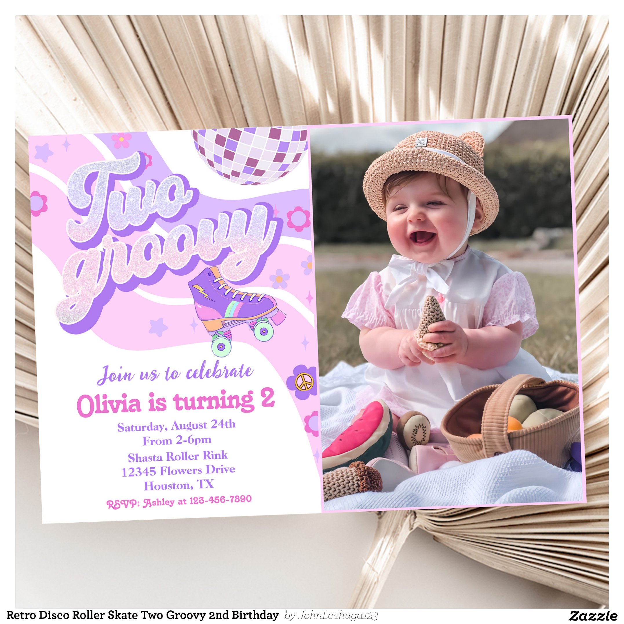 Retro Disco Roller Skate Two Groovy 2nd Birthday Invitation