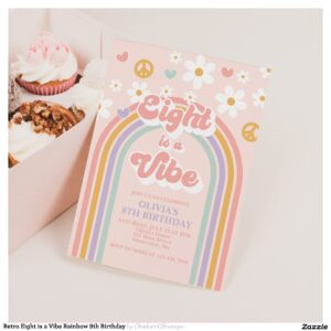 Retro Eight is a Vibe Rainbow 8th Birthday Invitation