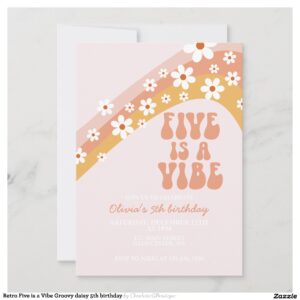 Retro Five is a Vibe Groovy daisy 5th birthday Invitation