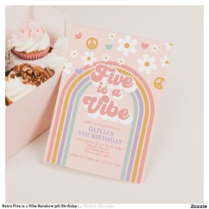 Retro Five is a Vibe Rainbow 5th Birthday Invitation