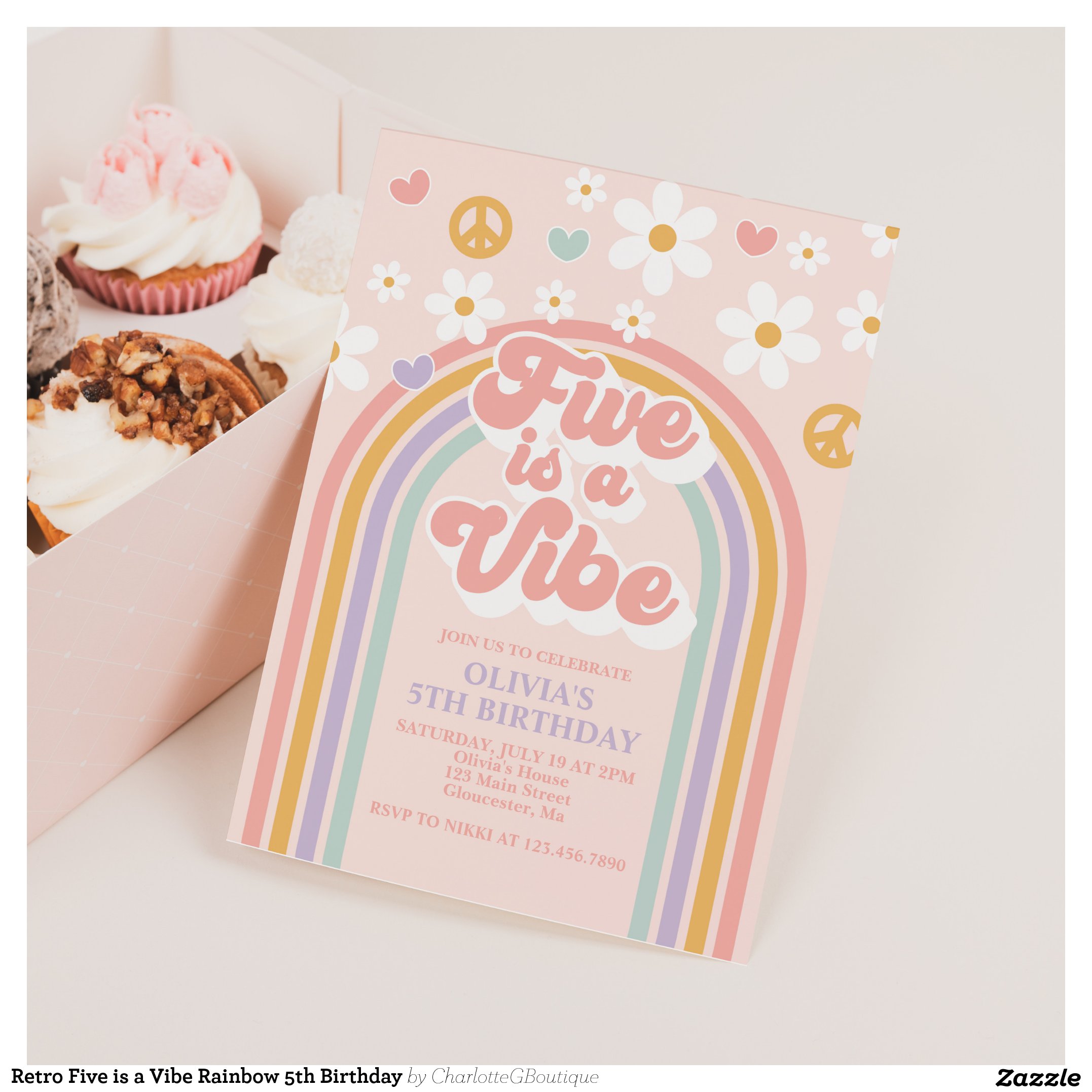 Retro Five is a Vibe Rainbow 5th Birthday Invitation
