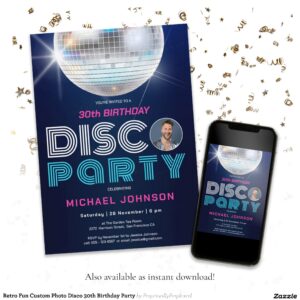 Retro Fun Custom Photo Disco 30th Birthday Party Invitation