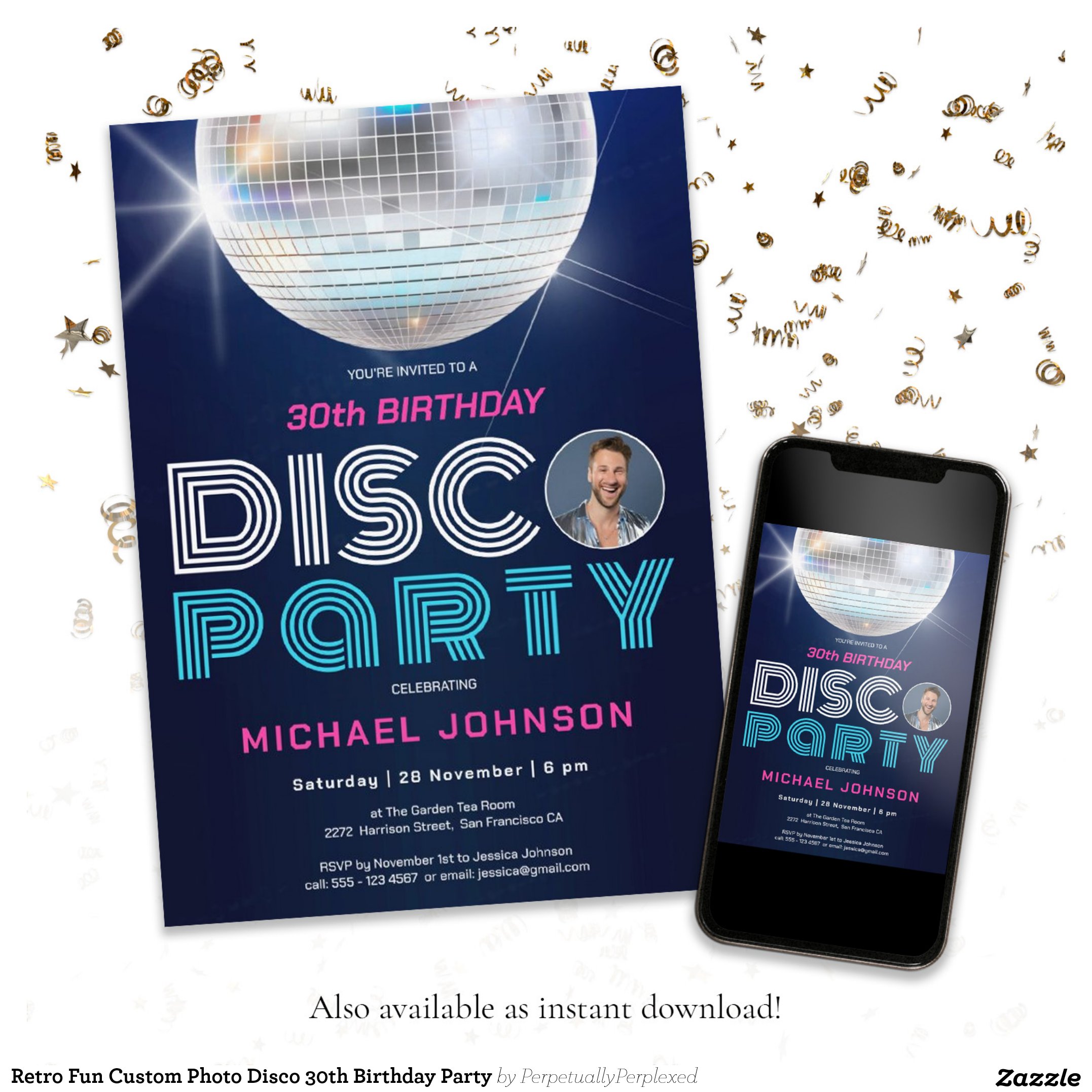 Retro Fun Custom Photo Disco 30th Birthday Party Invitation
