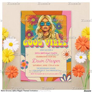 Retro Groovy 1960s Hippie Themed Invitation