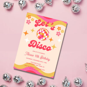 Retro Groovy 70s Let's Disco Any Age Birthday Invitation