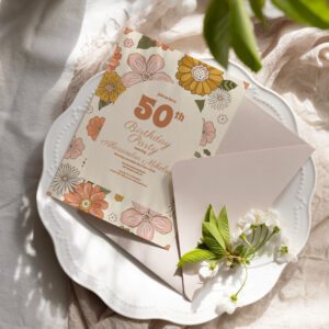 Retro Groovy 70's Themed 50th Birthday Invitation