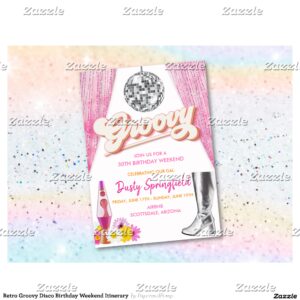 Retro Groovy Disco Birthday Weekend Itinerary Invitation
