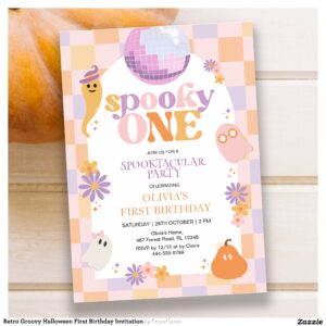 Retro Groovy Halloween First Birthday Invitation