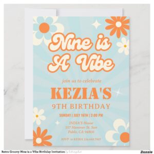 Retro Groovy Nine is a Vibe Birthday Invitation