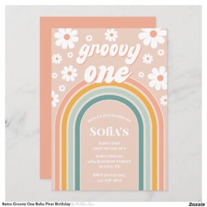 Retro Groovy One Boho First Birthday Invitation