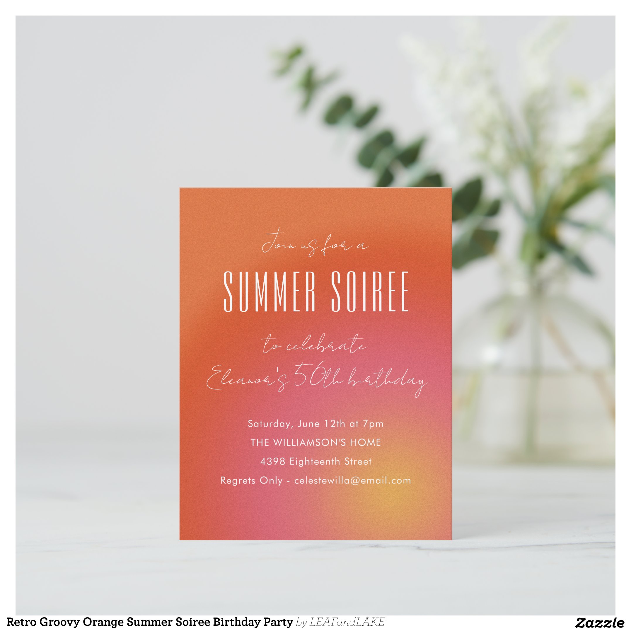 Retro Groovy Orange Summer Soiree Birthday Party Invitation