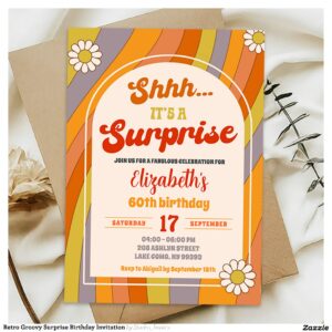 Retro Groovy Surprise Birthday Invitation