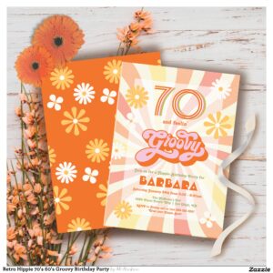 Retro Hippie 70's 60's Groovy Birthday Party Invitation