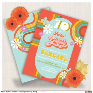 Retro Hippie 70's 60's Groovy Birthday Party Invitation